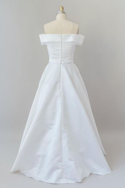 Elegant Long Off the Shoulder Satin A-line White Wedding Dress