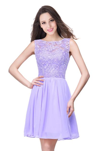 Simple Crew Neck Off The Shoulder Lace Chiffon Mini Homecoming Dress