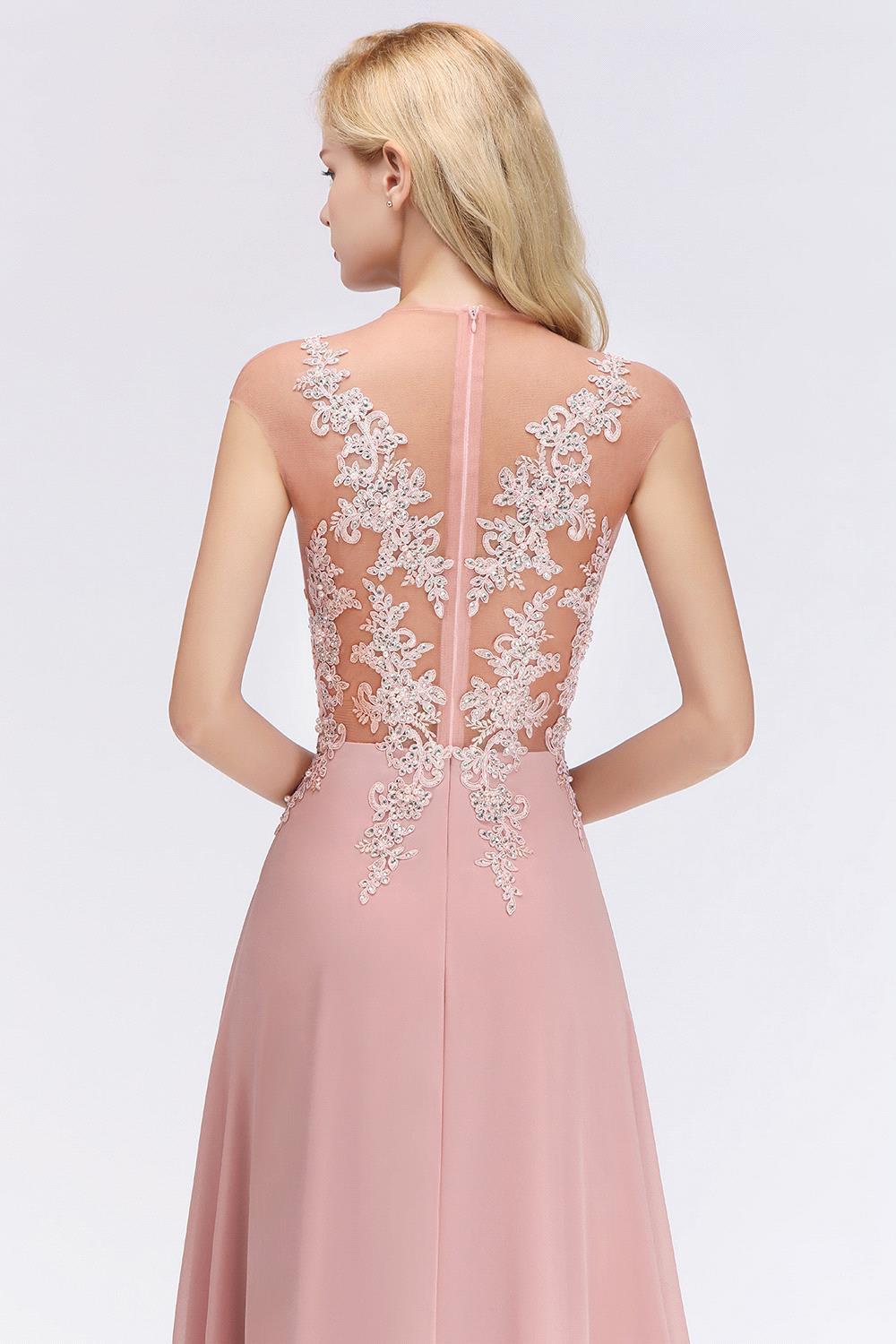 Lace Appliques Beads Cap Sleeve A-line Evening Prom Dress