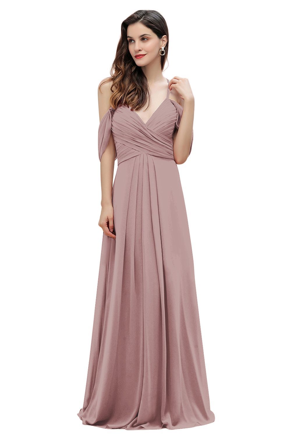 Off-the-Shoulder A-Line V-neck Chiffon Bridesmaid Dress Floor length Wedding Party Dress
