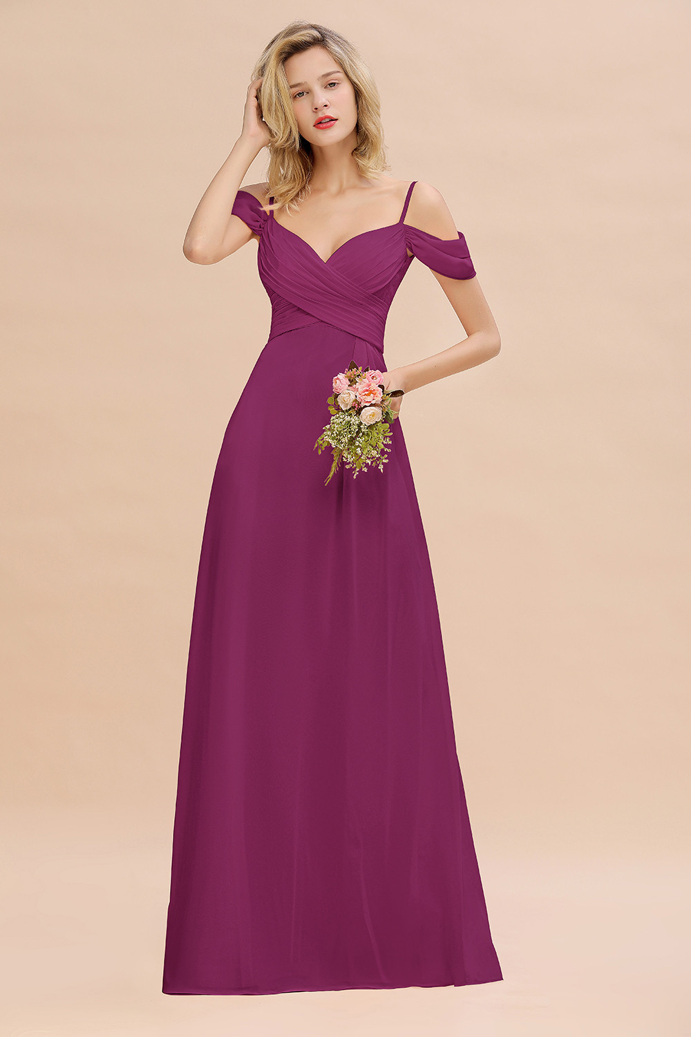 Spaghetti Straps Sweetheart Ruffles Bridesmaid Dress