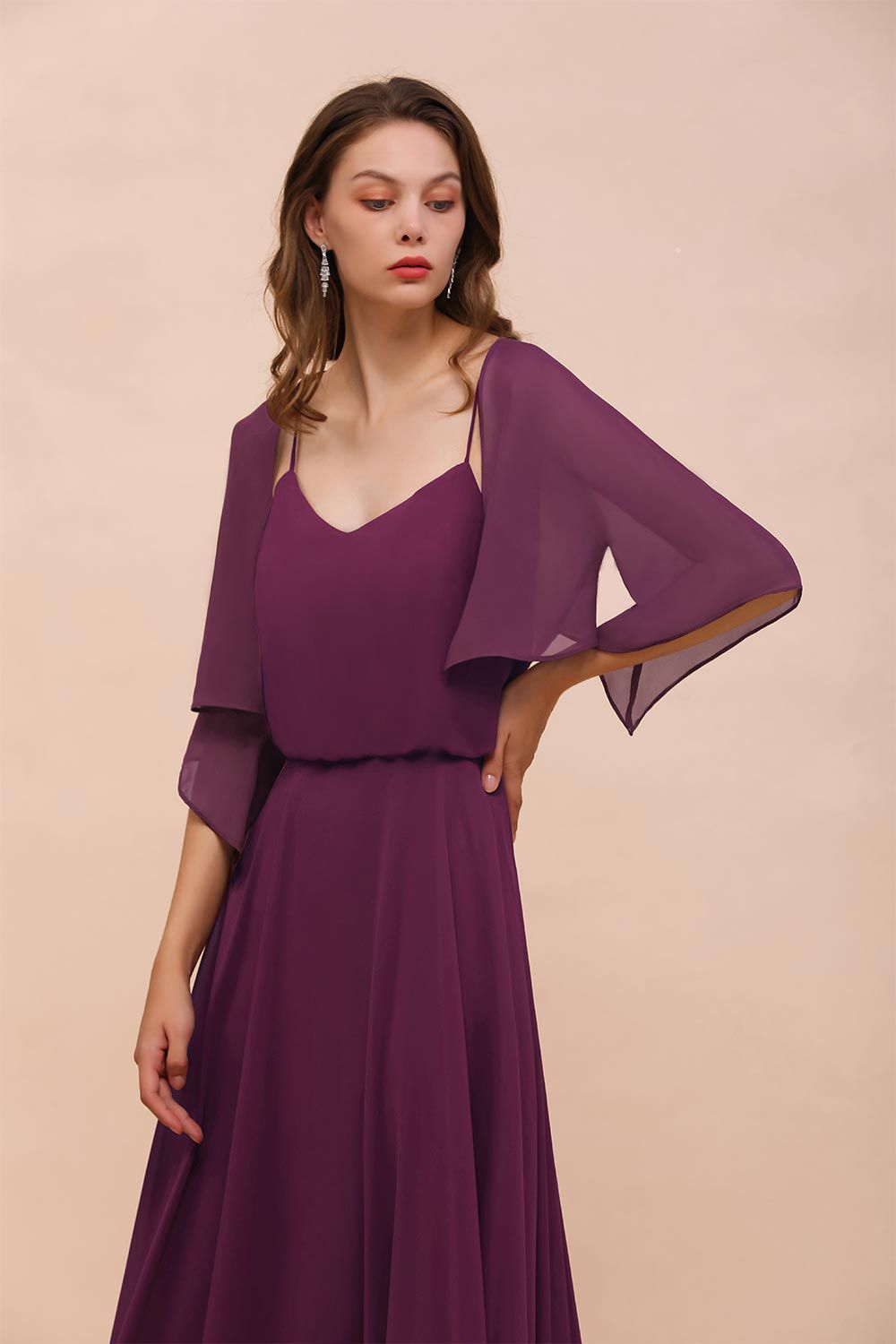 BM1089 3/4 Sleeves Grape Chiffon Special Occasions Wrap