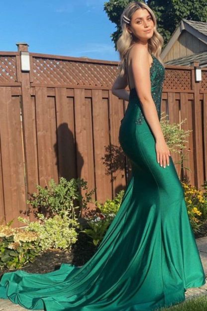 Beautiful Spaghetti Straps Open Back Beading Floor-length Mermaid Prom Dress