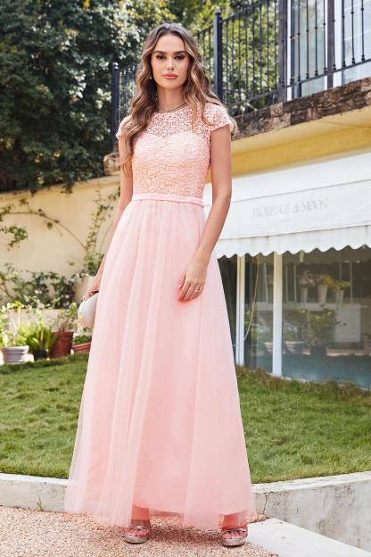 Long A-line Chiffon Crew Neck Floor Length Bridesmaid Dress