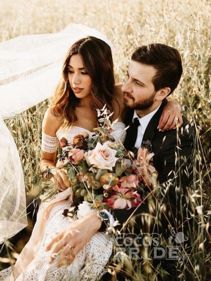 Beach Long Mermaid Sweetheart Lace Boho Wedding Dresses