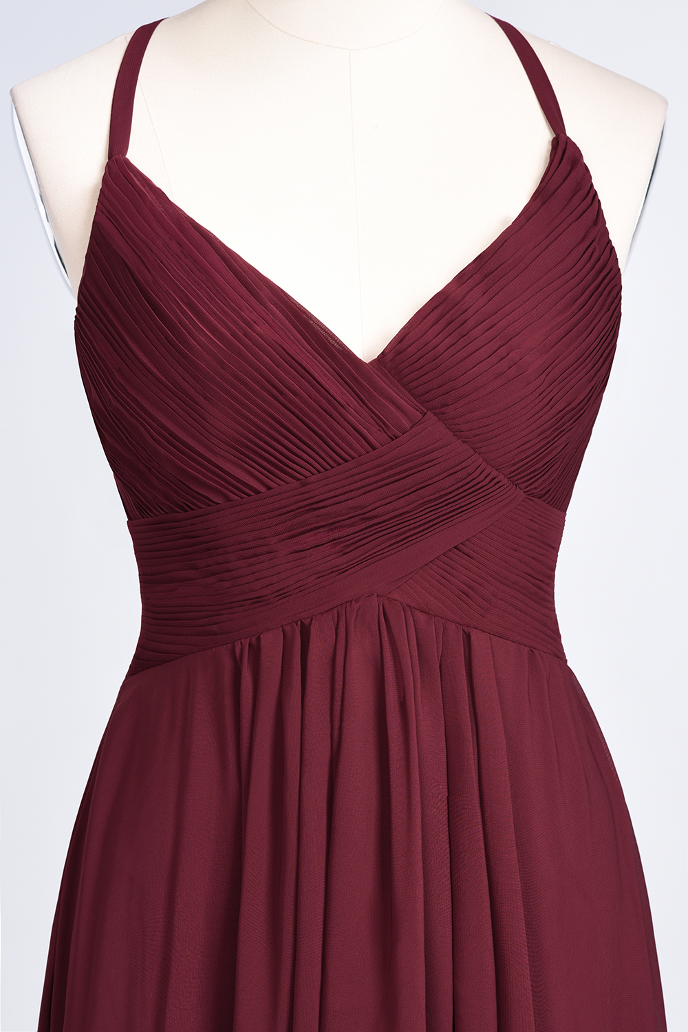A-Line Chiffon Spaghetti-Straps V-Neck Sleeveless Floor-Length Bridesmaid Dress with Ruffles