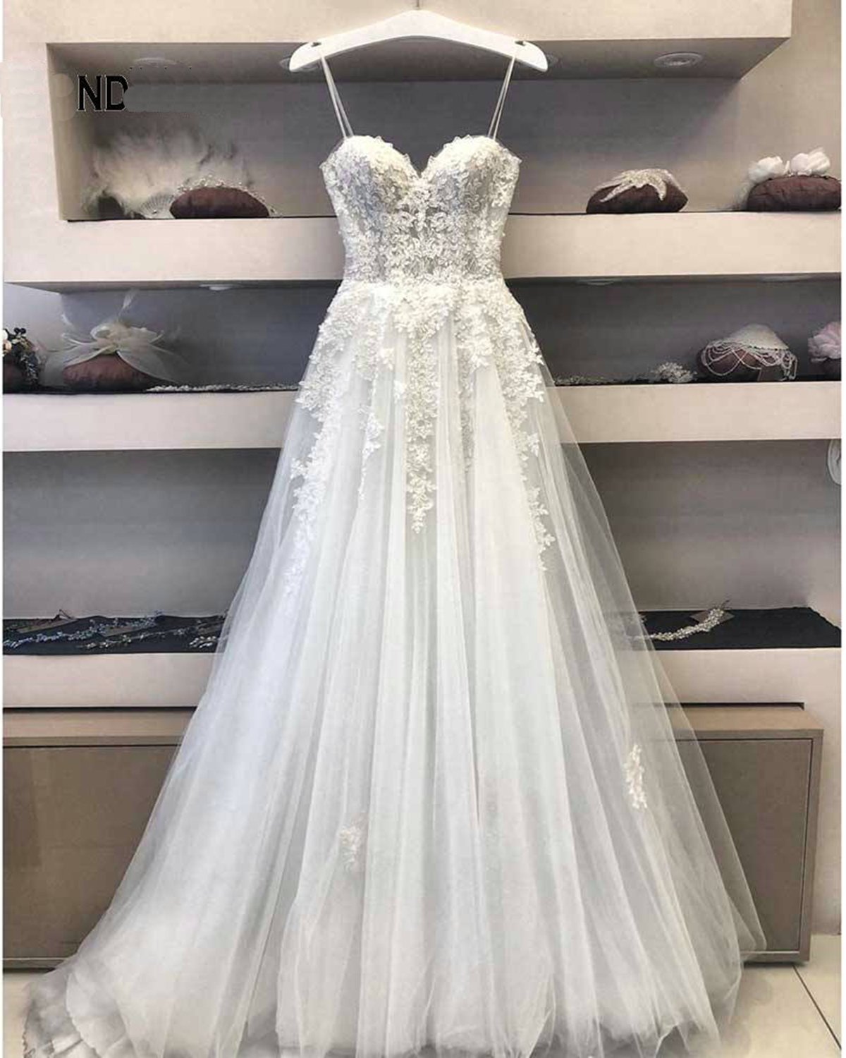 A Line Lace Wedding Dress Princess White Long Formal Bridal Gown