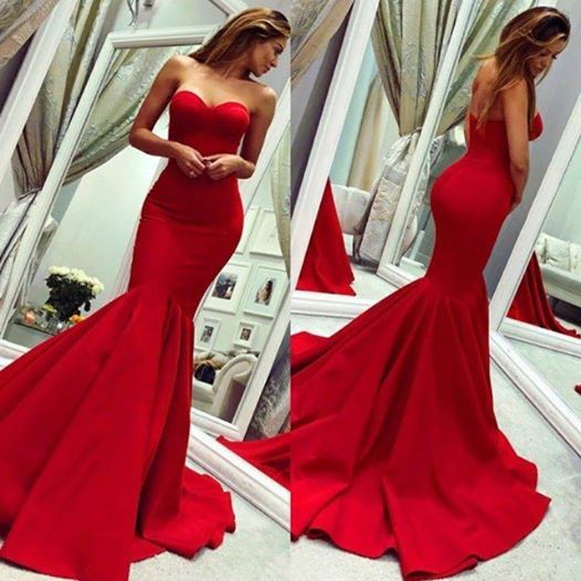 Chic Red Long Mermaid Sweetheart Satin Formal Prom Dress