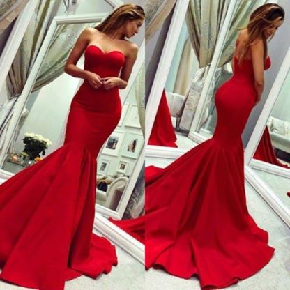 Chic Red Long Mermaid Sweetheart Satin Formal Prom Dress