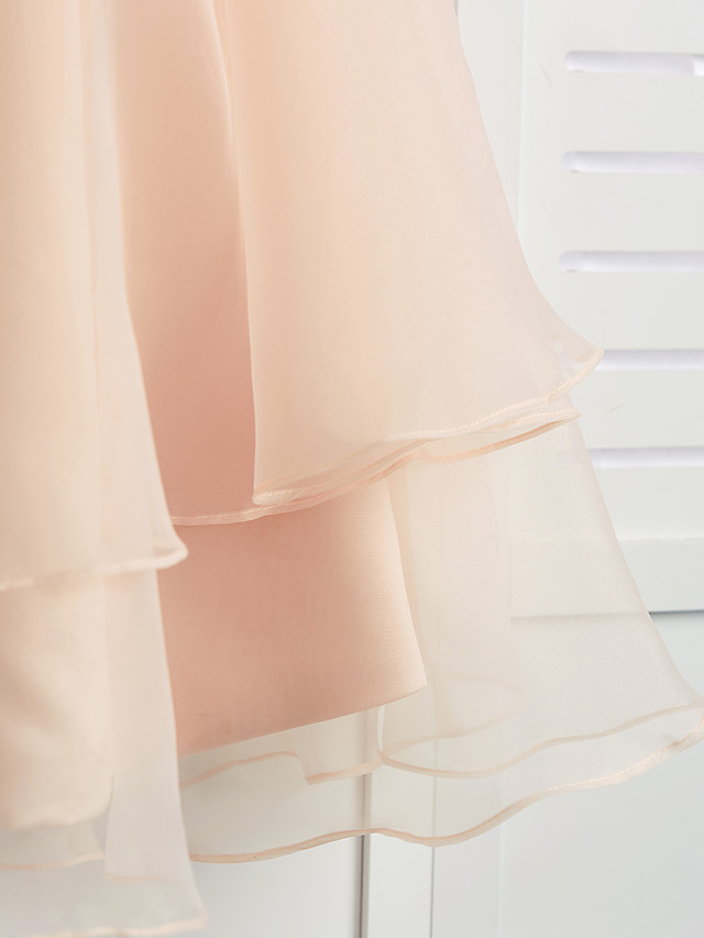 A-Line Jewel Neck Ankle Length Organza / Satin Junior Bridesmaid Dress With Beading / Tier