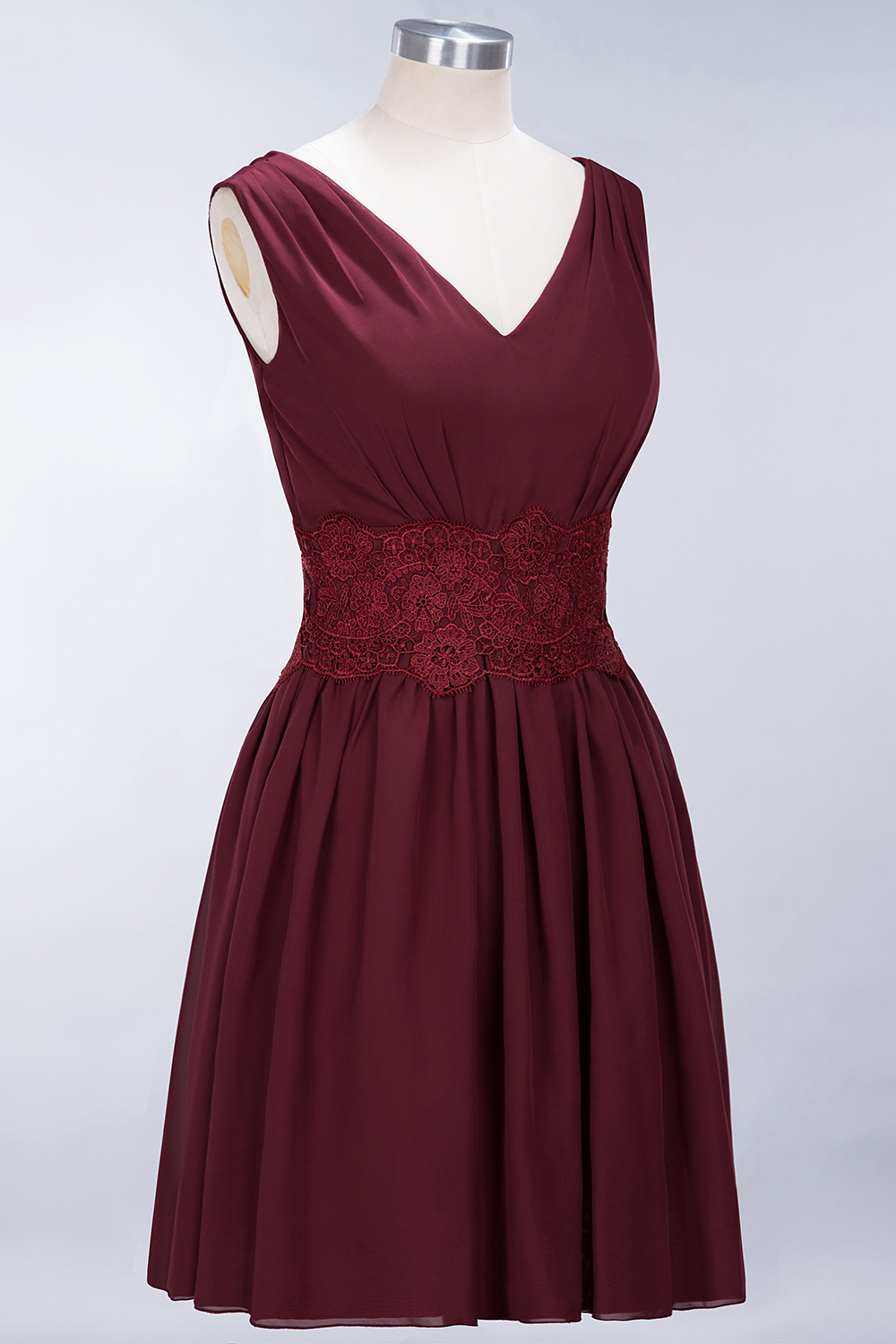 A-line Chiffon Lace V-Neck Sleeveless Mini Bridesmaid Dresses