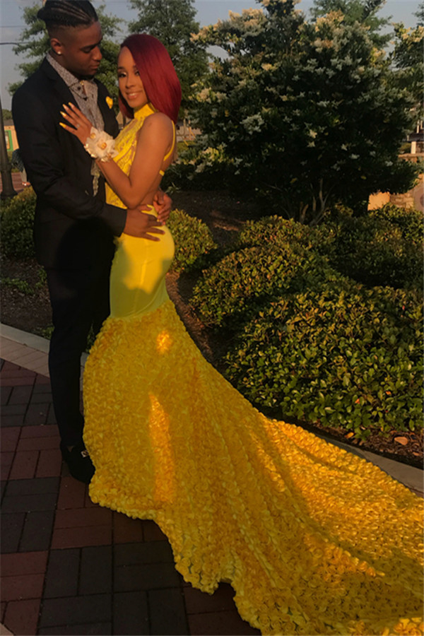 Best High Neck Appliques Mermaid Prom Dress