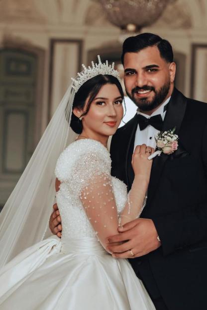 Gorgeous White Long Sleeves Ball Gown Floor length Wedding Dress with Beads