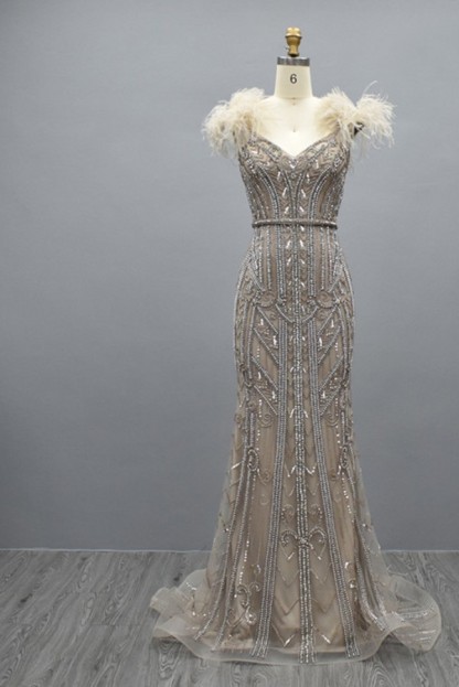 Beautiful Long Mermaid Sweetheart Tulle Beading Evening Dresses