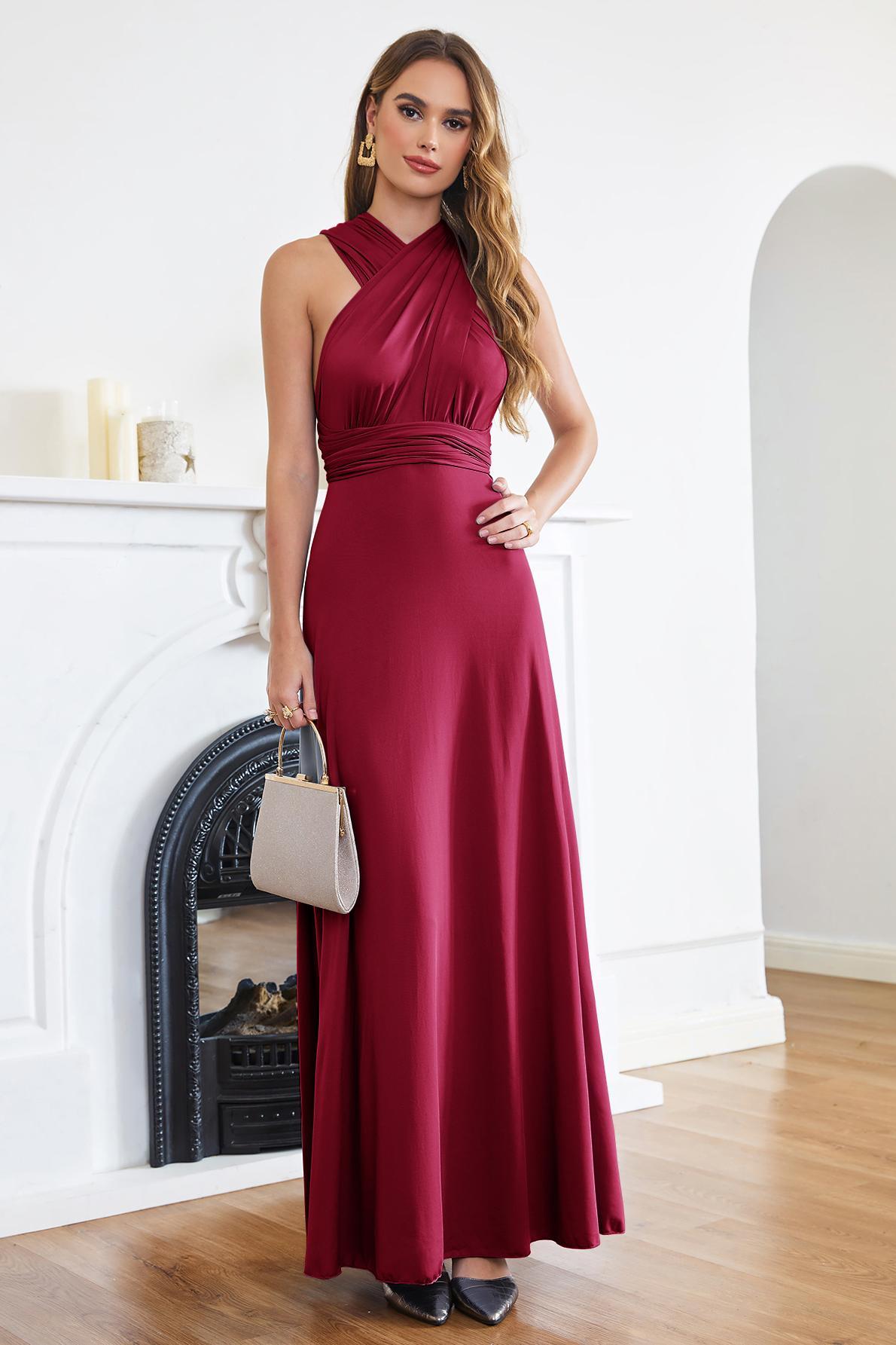 Simple Long Open Back Floor Length A-line Bridesmaid dresses with Ruffle