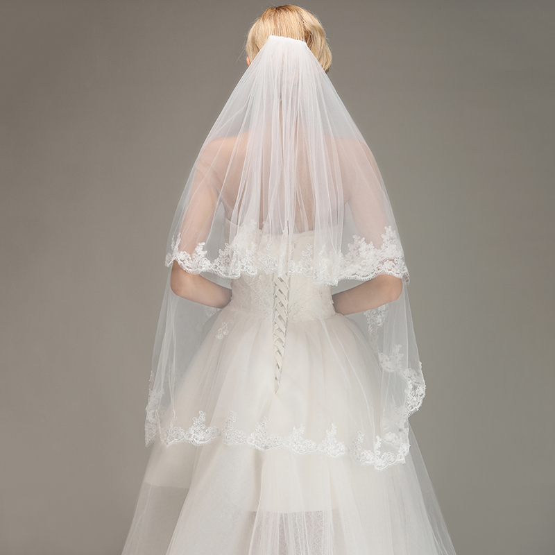 Two Layers Tulle Appliques Comb Wedding Veil