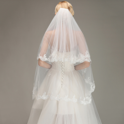 Two Layers Tulle Appliques Comb Wedding Veil
