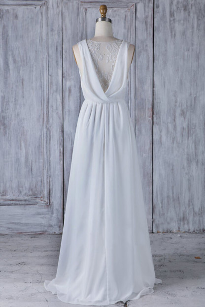 Elegant Long V-neck Ruffle Chiffon A-line Wedding Dress