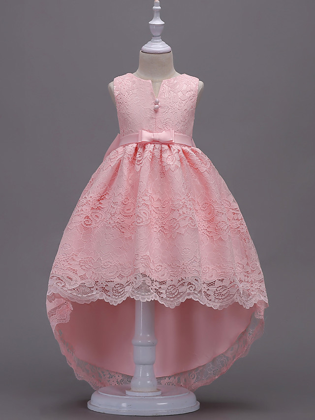 Princess Midi / Asymmetrical Wedding / First Communion / Birthday Flower Girl Dresses - Lace Sleeveless V Wire With Lace / Bow(S) / Embroidery