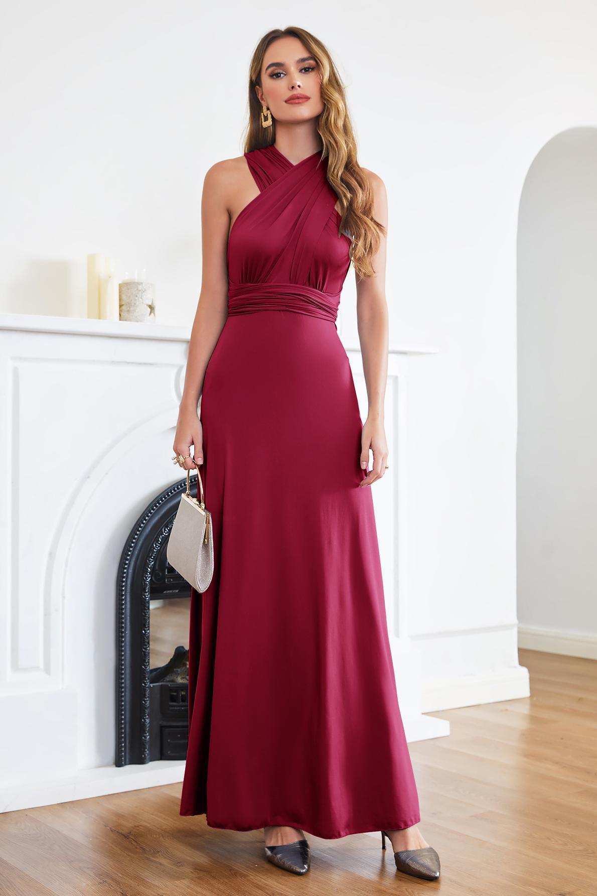 Simple Long Open Back Floor Length A-line Bridesmaid dresses with Ruffle