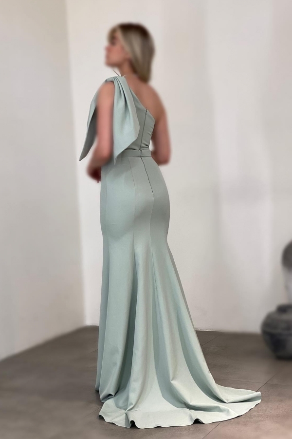 Elegant One Shoulder Mermaid Satin Ruffle Floor Length Prom Dress with Sequins