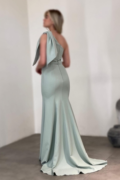 Elegant One Shoulder Mermaid Satin Ruffle Floor Length Prom Dress with Sequins