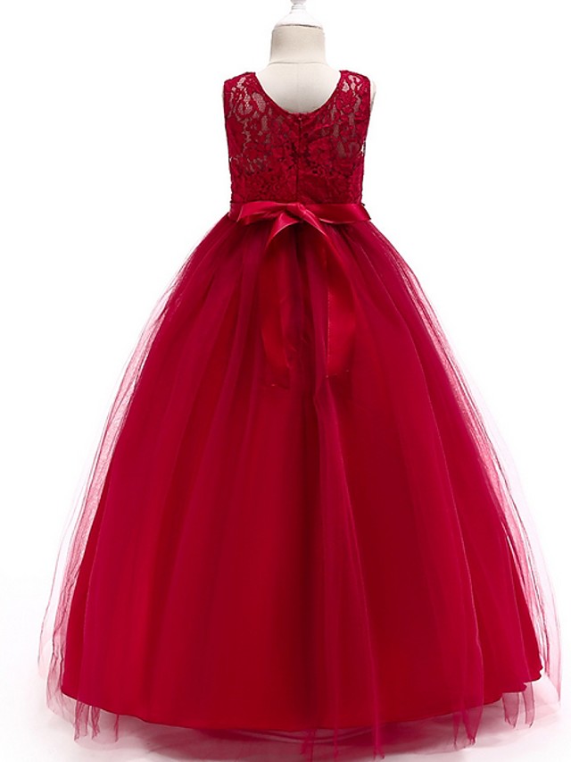 Long Floor Length Tulle Lace Junior Bridesmaid Dress A-line Flower Girl Dresses