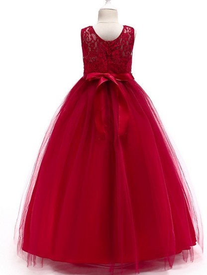 Long Floor Length Tulle Lace Junior Bridesmaid Dress A-line Flower Girl Dresses