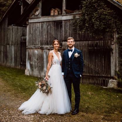 Stunning Deep V-neck A-Line Open Back Tulle Floor-length Floral Wedding Dress
