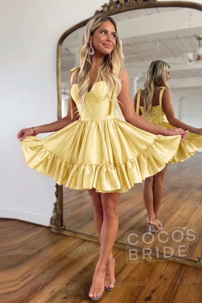 Simple Pink A-Line Short Satin Sweetheart Homecoming Dress