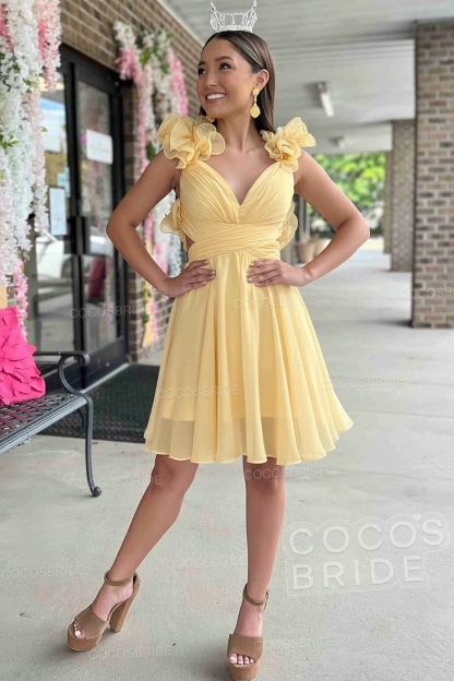 V-Neck Sky Blue Short Chiffon A-Line Party Dress