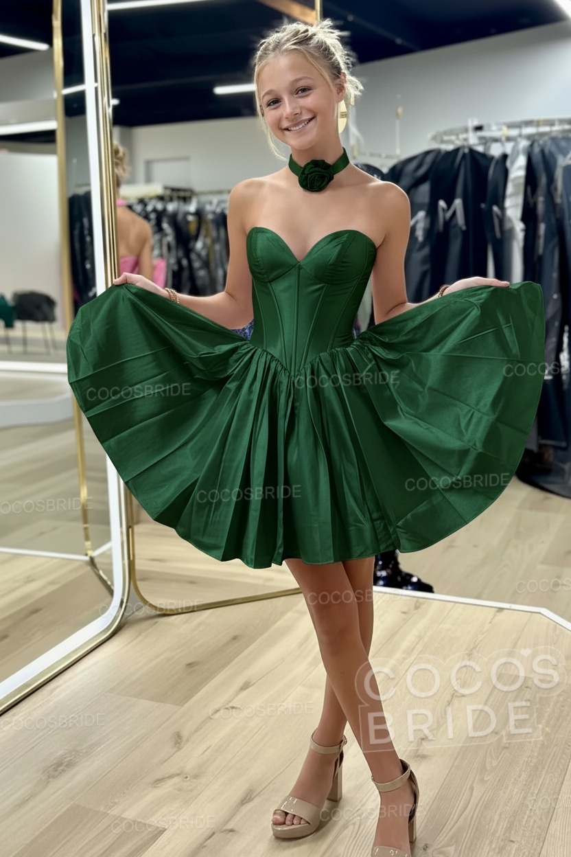 Sweetheart A-Line Short Satin Homecoming Dress