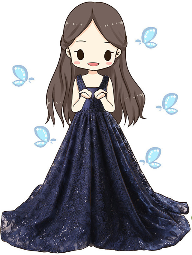 Dark Navy Long A-line Sequin Engagement Party Flower Girl Dresses