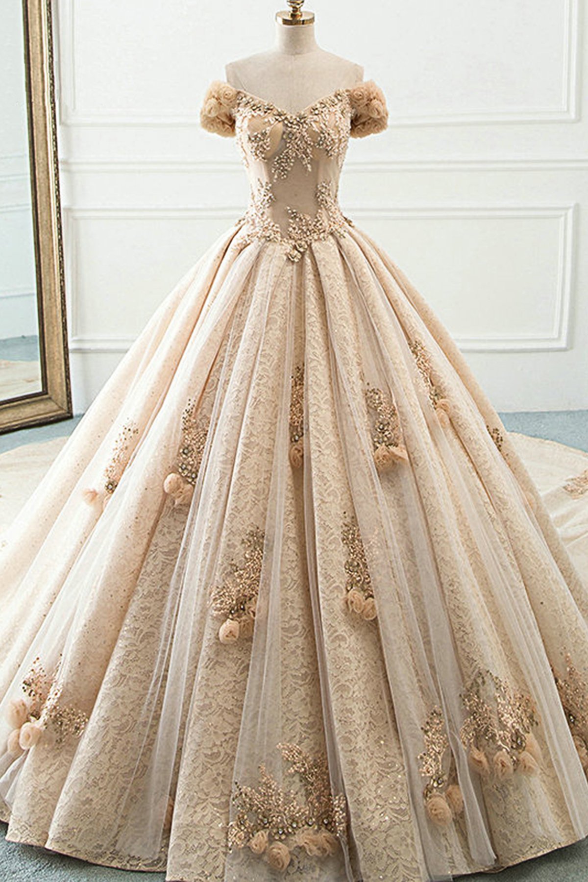 champagne beaded wedding dress Elara main image 1