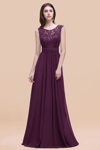Elegant A-line Chiffon Lace Scoop Sleeveless Floor-Length Bridesmaid Dress