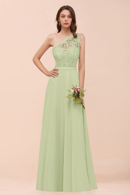 Classy One Shoulder Appliques Lace Floor-length A-Line Chiffon Bridesmaid Dress