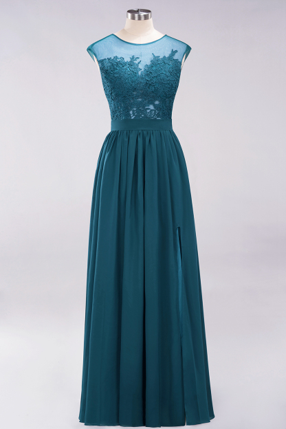 A-line Chiffon Lace Jewel Sleeveless Floor-Length Bridesmaid Dresses with Appliques