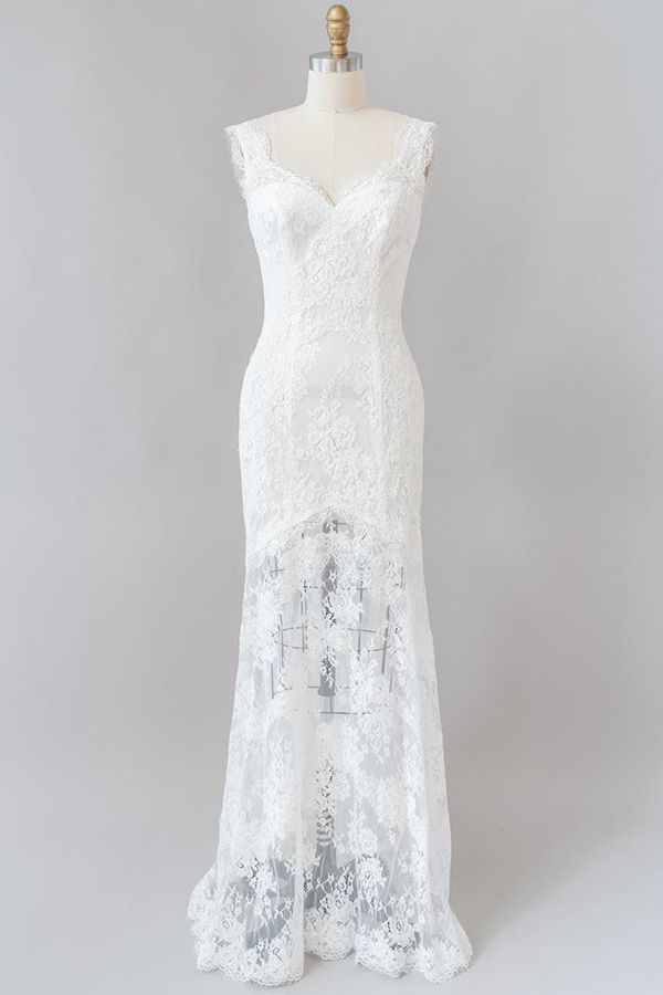 Elegant Long Sweetheart Lace Mermaid White Wedding Dress