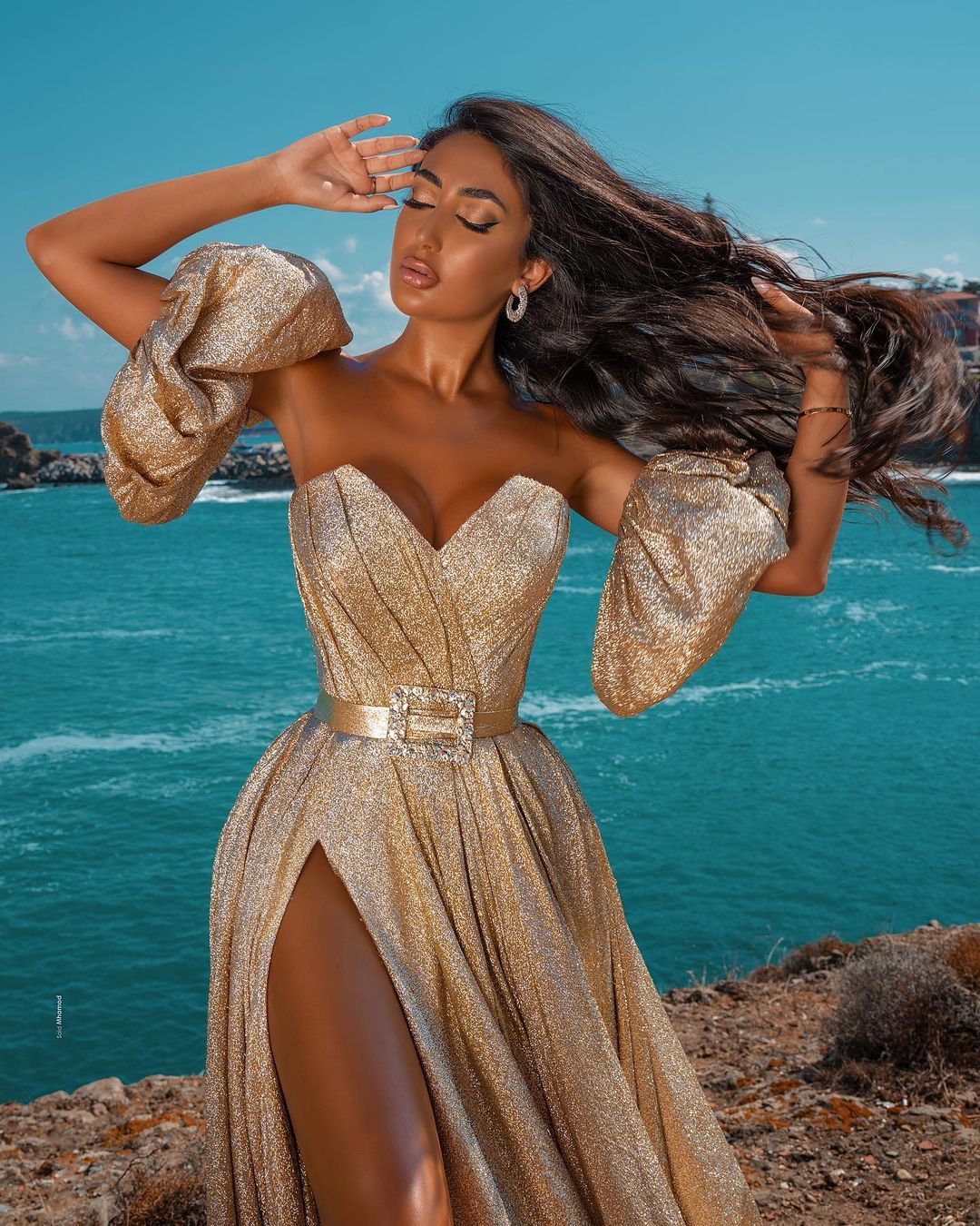 Glitter Long A-line Sweetheart Sequined Formal Prom Dress with Slit