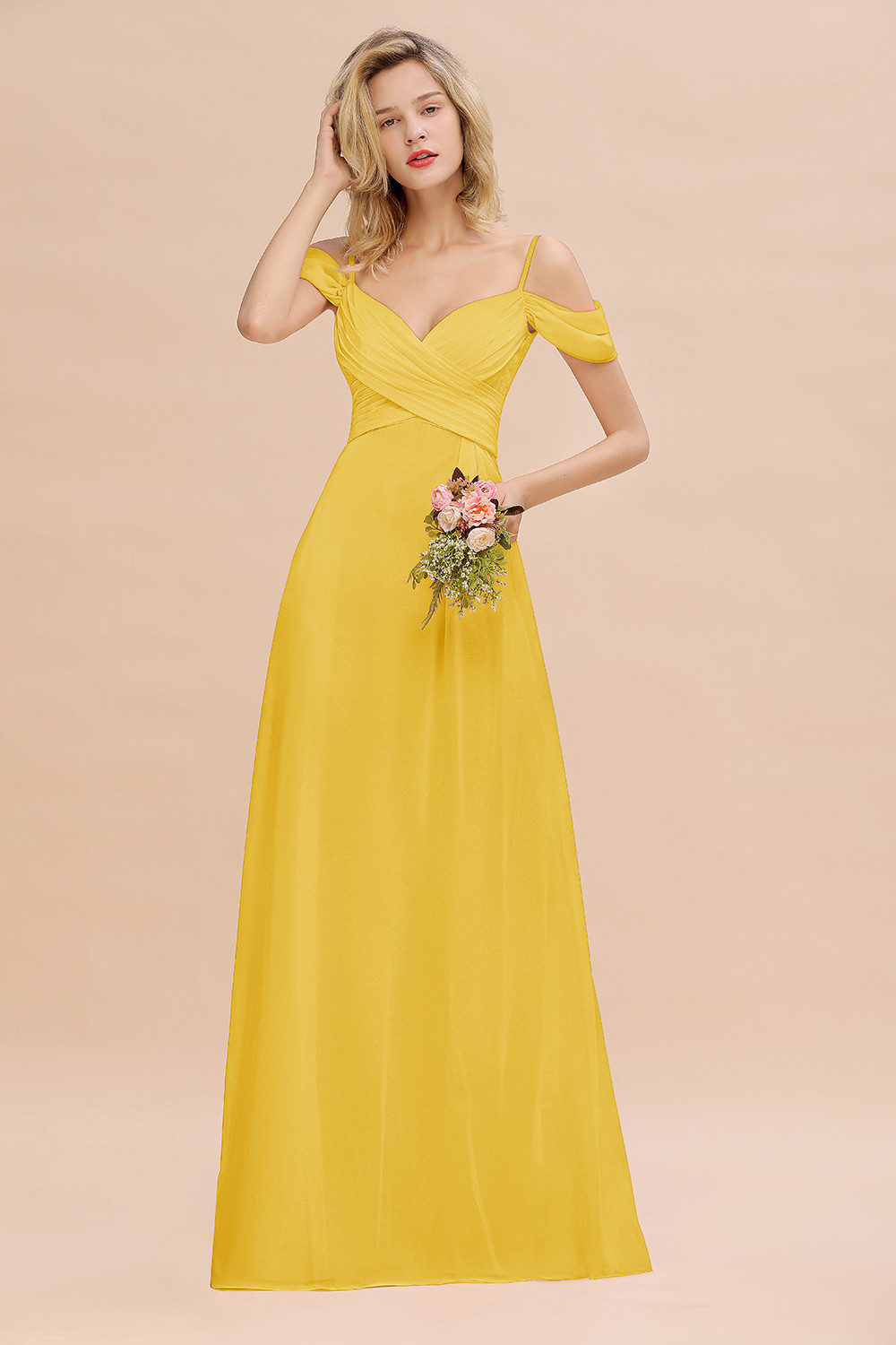 Spaghetti Straps Sweetheart Ruffles Bridesmaid Dress