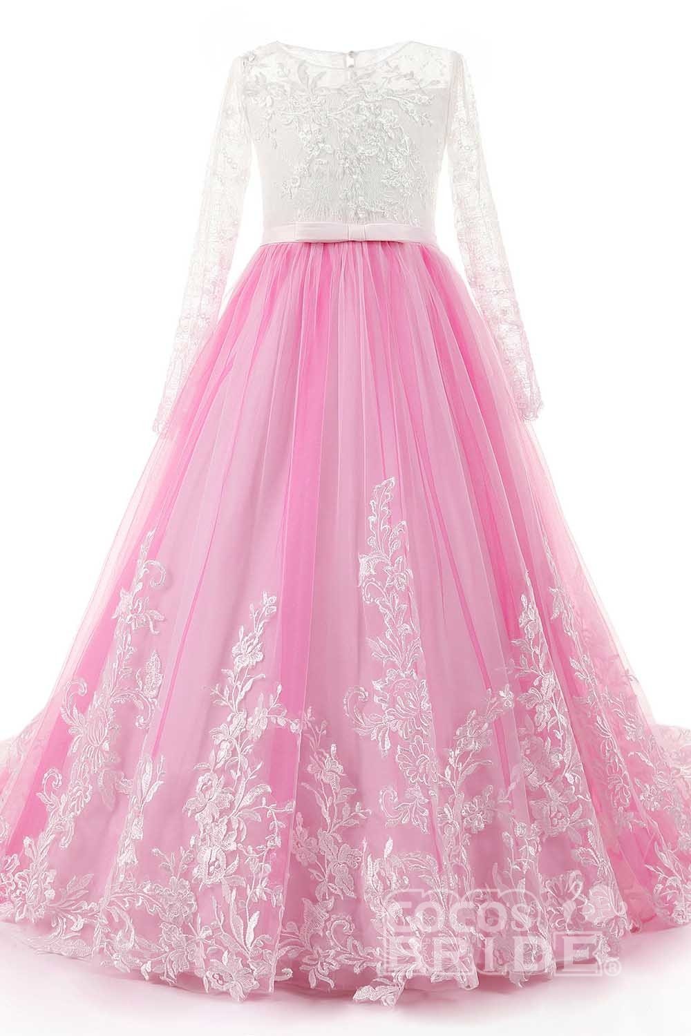 Scoop Neck Long Sleeves Ball Gown Flower Girls Dress