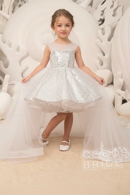 Red Ball Gown Tulle Sequin Sleeveless Flower Girl Dresses