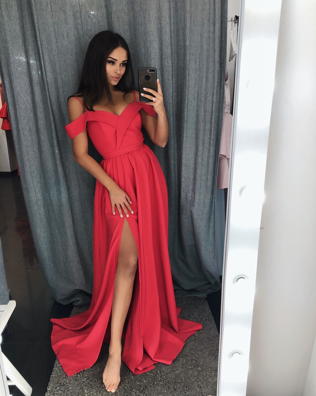 Modern Off-the-shoulder Spaghetti Straps A-Line Ruffles Prom Dress With Side Slit