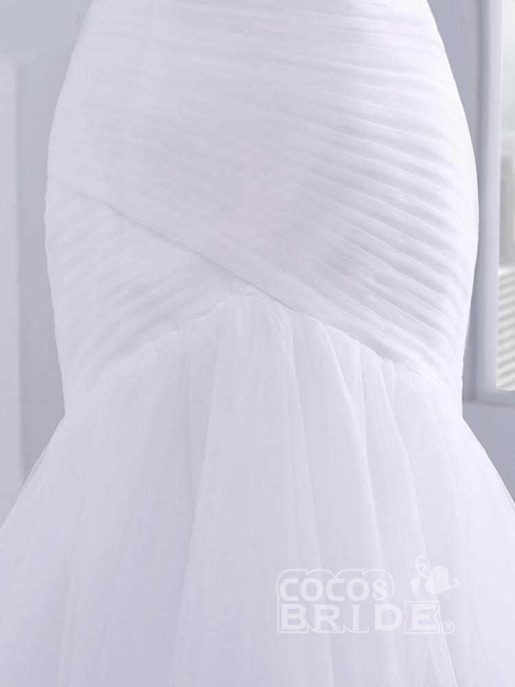 White Long Ruffle Tulle Sweetheart Mermaid Wedding Dresses