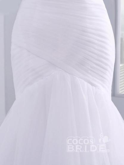 White Long Ruffle Tulle Sweetheart Mermaid Wedding Dresses