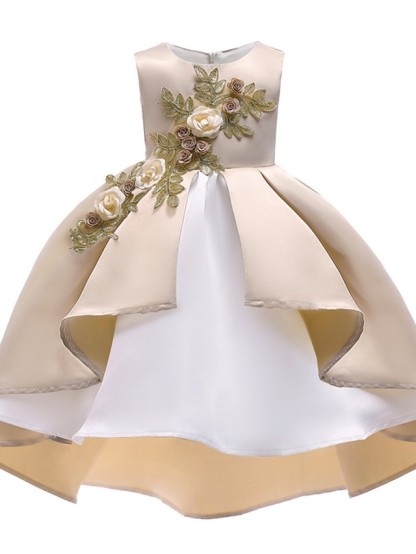 Ball Gown Ankle Length Pageant Flower Girl Dresses - Polyester Sleeveless Jewel Neck With Appliques