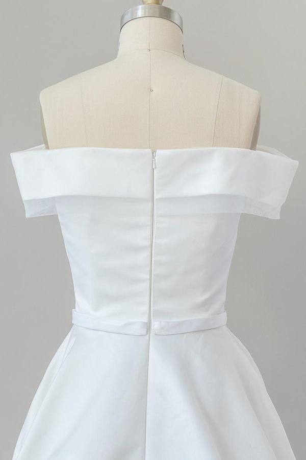 Elegant Long Off the Shoulder Satin A-line White Wedding Dress