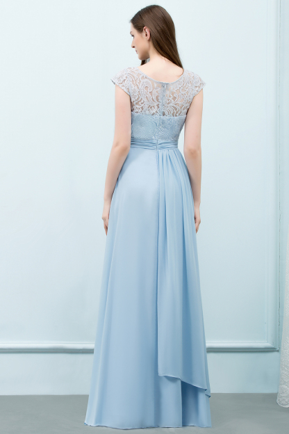 A-line Chiffon Lace Scoop Cap Sleeves Floor-Length Bridesmaid Dresses
