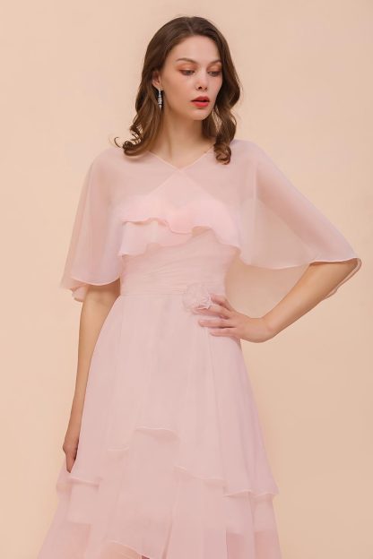 BM1086 Pink Ruffle Chiffon Special Occasions Wraps