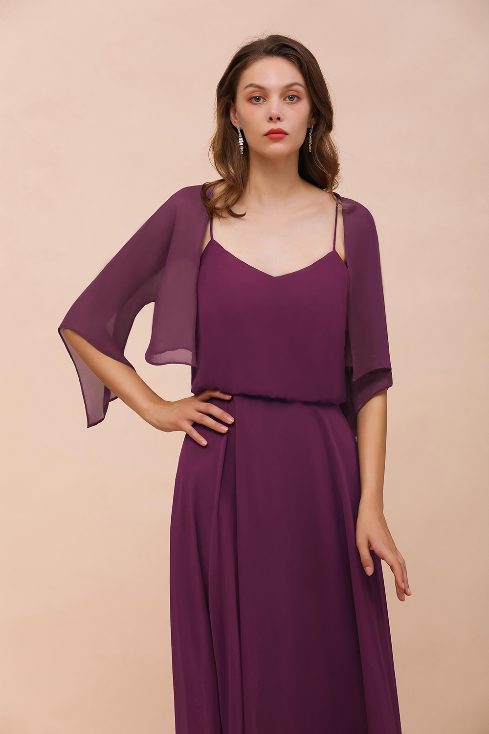 BM1089 3/4 Sleeves Grape Chiffon Special Occasions Wrap